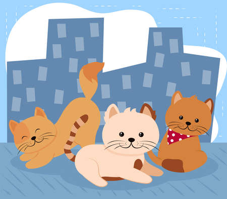 cute cats in the streetのイラスト素材