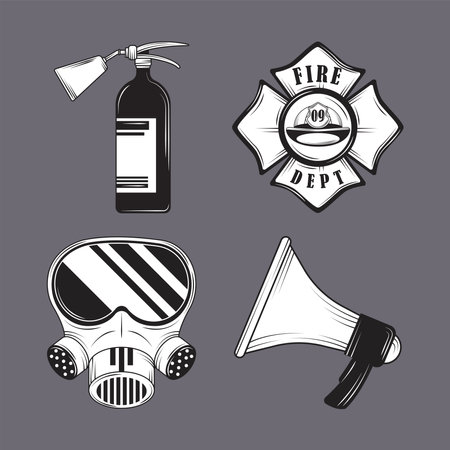 set firefighter equipmentのイラスト素材