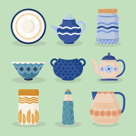 set kitchenware in porcelainのイラスト素材