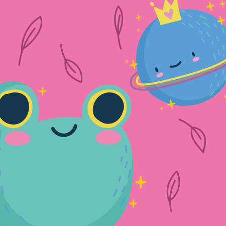 Kid Illustration frog and planetのイラスト素材