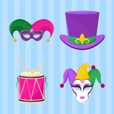 mardi gras festive iconsのイラスト素材