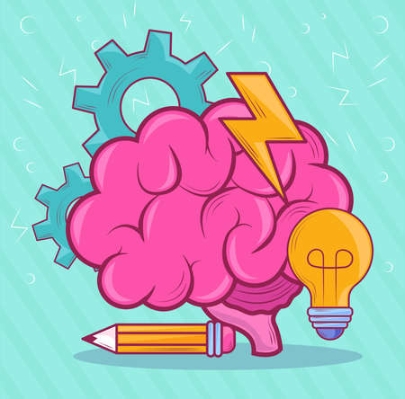 brain and light bulbのイラスト素材