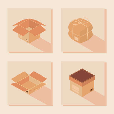 isometric carton packagingのイラスト素材