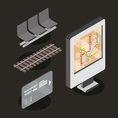 set of subway isometricのイラスト素材