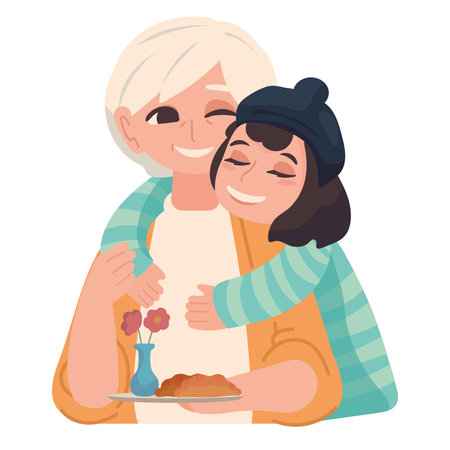 daughter hugging a momのイラスト素材