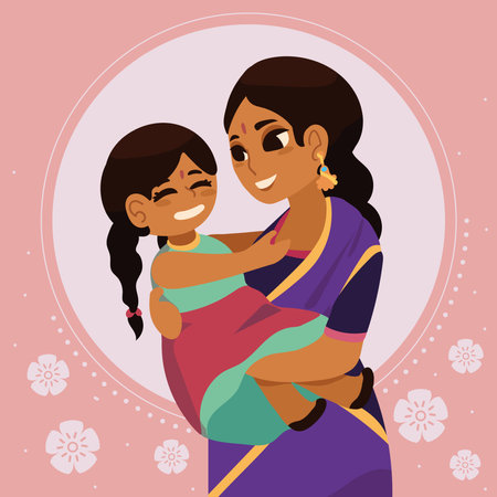 hindu mom and daughterのイラスト素材