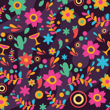 mexican flowers pepper, patternのイラスト素材