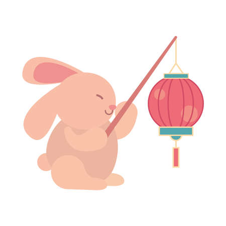 rabbit holding lampのイラスト素材