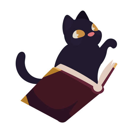 halloween cat with bookのイラスト素材