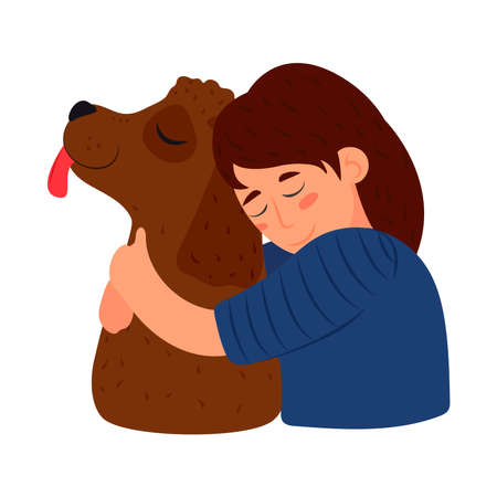 woman hug a dogのイラスト素材