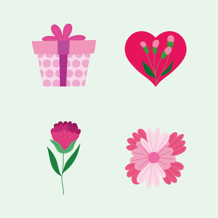 icons flowers and giftのイラスト素材