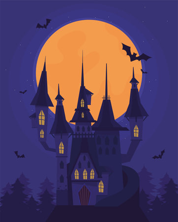 halloween castle nightのイラスト素材