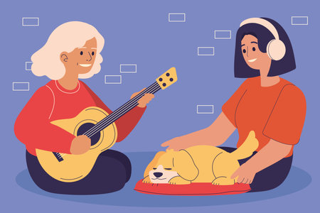 women listening musicのイラスト素材