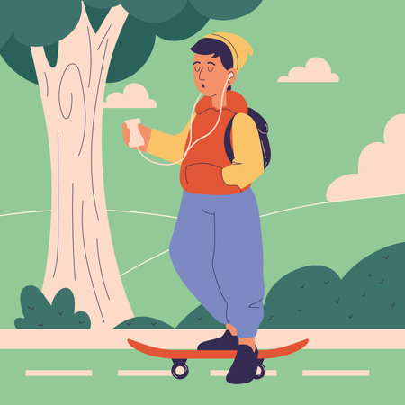 young man listening to musicのイラスト素材