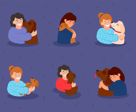 set people with dogsのイラスト素材