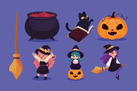 set of halloween witchesのイラスト素材