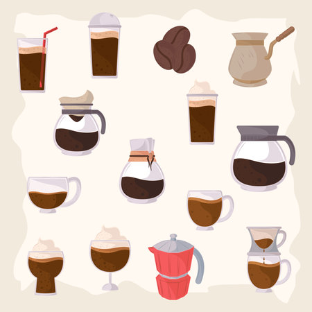 set delicious coffee cupsのイラスト素材