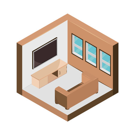 isometric living room cutawayのイラスト素材
