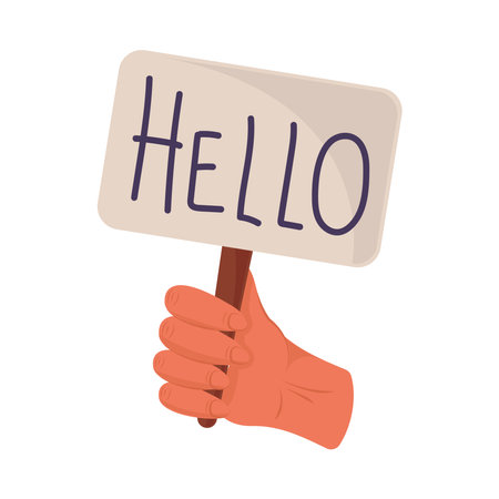 hand with hello placard iconのイラスト素材