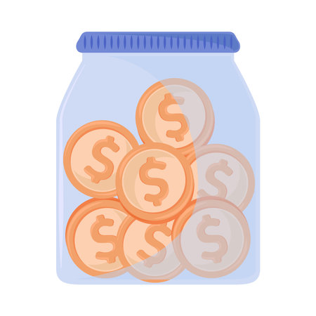 saving and investing money, jar with coinsのイラスト素材