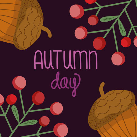 autumn day, acorns and berriesのイラスト素材