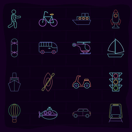 set of neon transportのイラスト素材