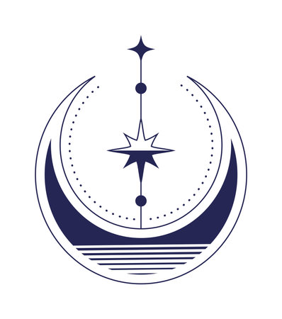 crescent moon and star astrologyのイラスト素材