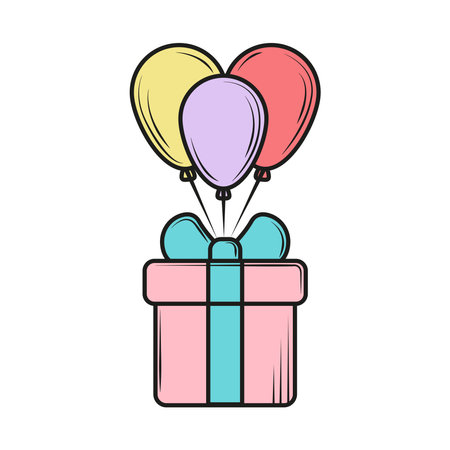 gift with balloonsのイラスト素材