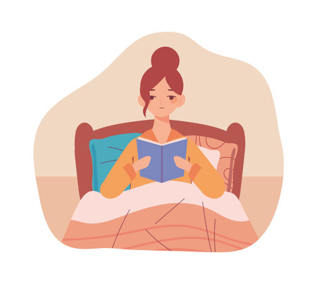 bed routine woman readingのイラスト素材
