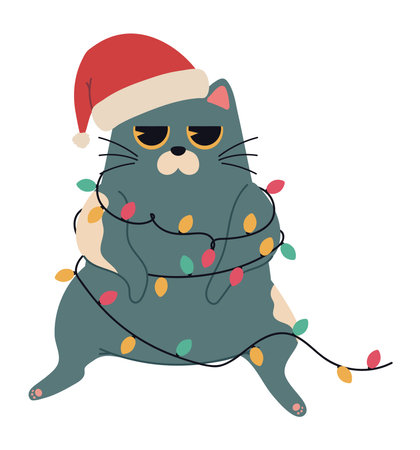 christmas cat with lightsのイラスト素材