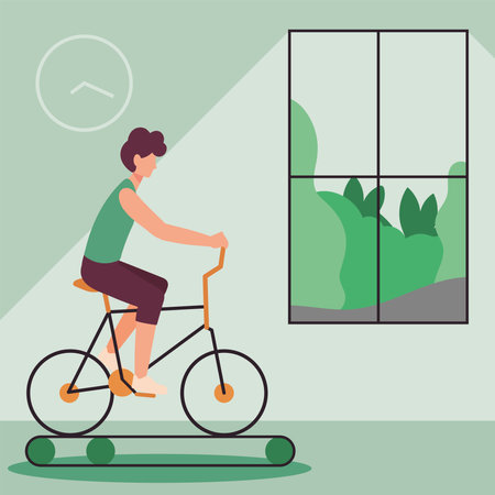 woman doing exercise on bikeのイラスト素材