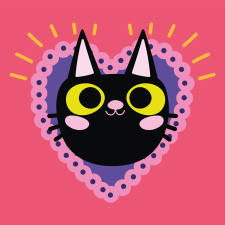 black cat on heartのイラスト素材