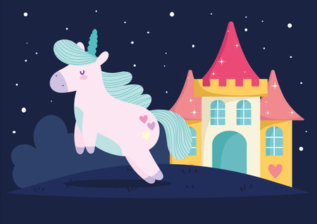 cute horse and castleのイラスト素材