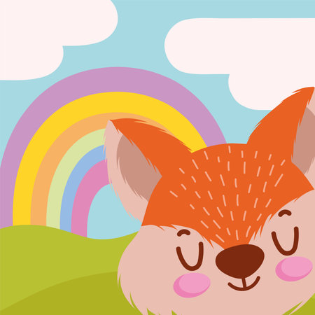 cute fox and rainbowのイラスト素材