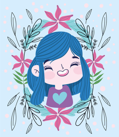 girl in frame flowersのイラスト素材