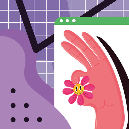 flower in hand 90s modernのイラスト素材