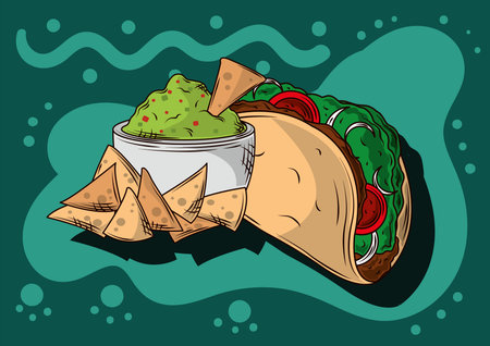 mexican taco and nachosのイラスト素材