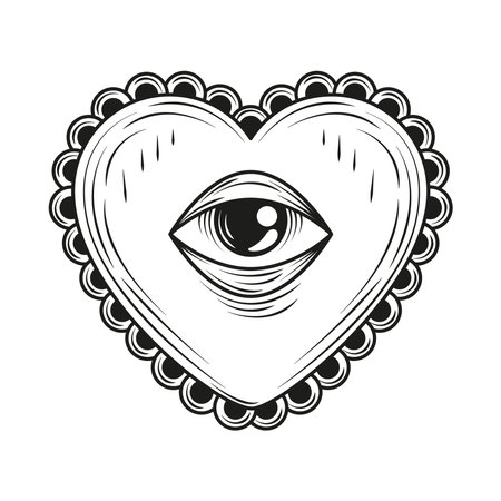 heart with eye minimalist tattooのイラスト素材