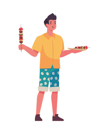 man with grill foodのイラスト素材