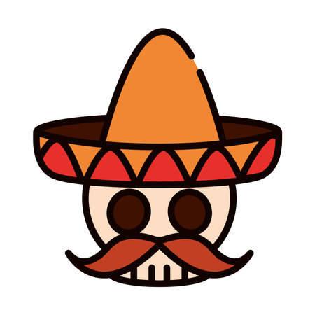 mexican skull with hatのイラスト素材