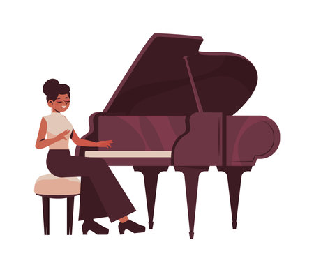 musician woman playing pianoのイラスト素材