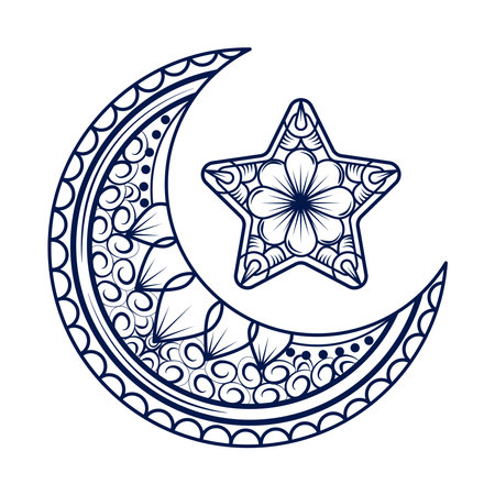 ornate decoration Islamic moon and starのイラスト素材
