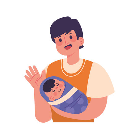 fathers day, dad carrying his babyのイラスト素材
