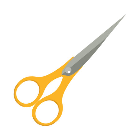 Sharp steel scissors cutting paper, working handのイラスト素材
