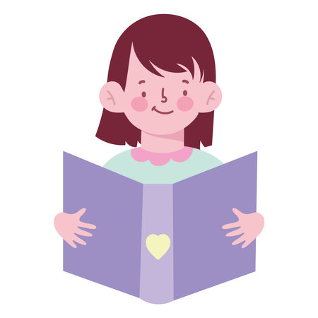 Child reading book with smiling cuteのイラスト素材