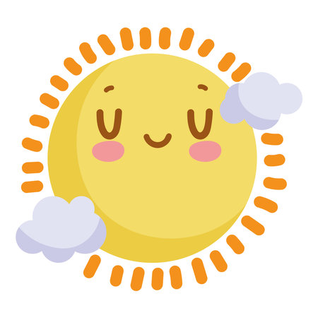 Smiling sun cartoon brings summer fun and happinessのイラスト素材