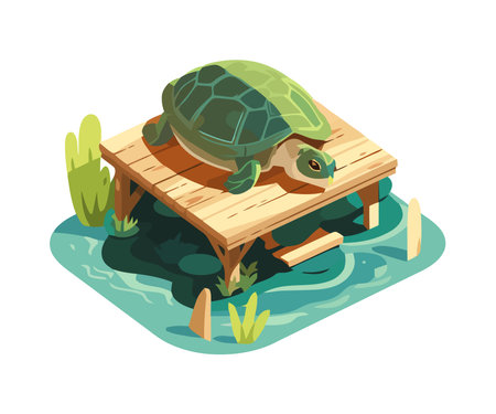 Slow turtle swims in blue aquatic backgroundのイラスト素材