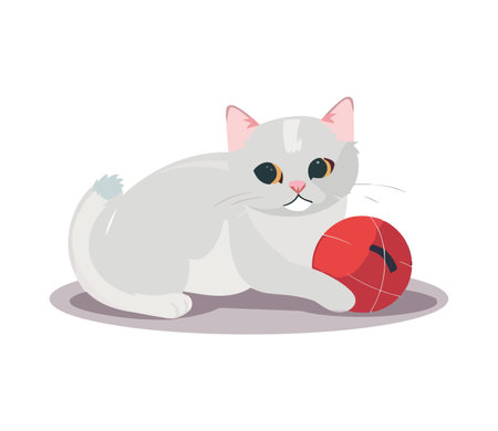 Cute kitten plays with ball, joyful friendshipのイラスト素材