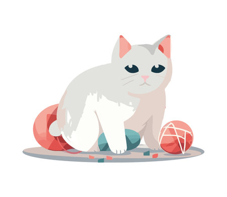 Cute kitten playing with a red ballのイラスト素材