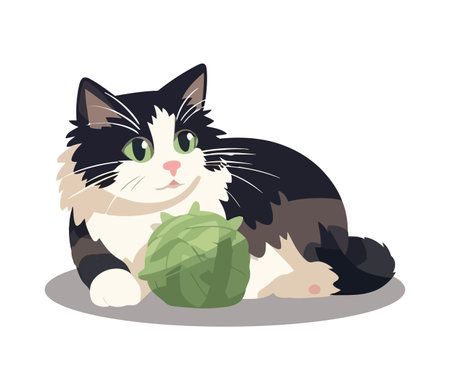Cute Cat playing with green toyのイラスト素材